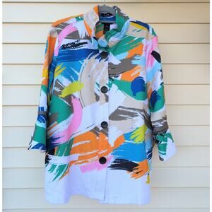 Ali Miles Bell Sleeve Large Button Abstract Wearable Art Top Women's XL